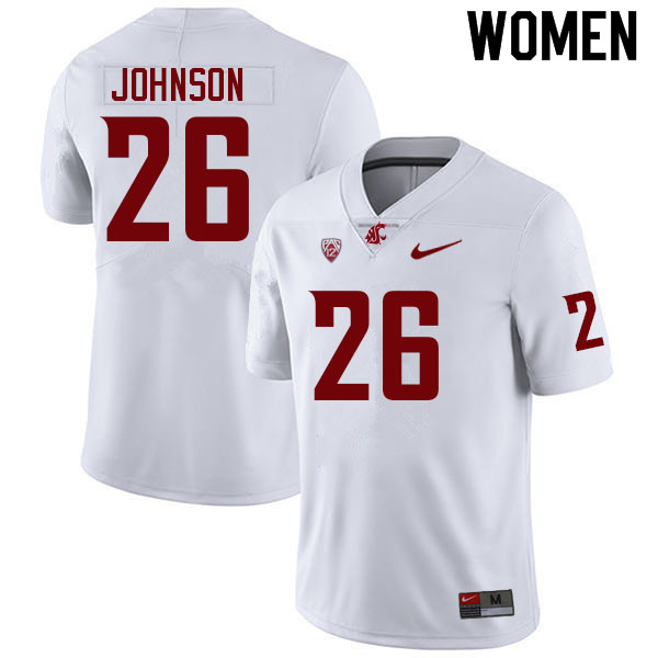 Women #26 David Johnson Washington State Cougars College Football Jerseys Sale-White - Click Image to Close